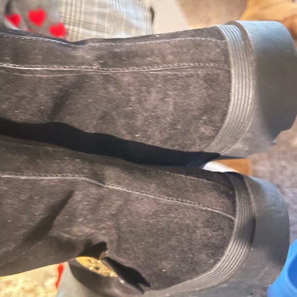 Women Black Suede Boots with Gold Accent - Picture 3 of 8